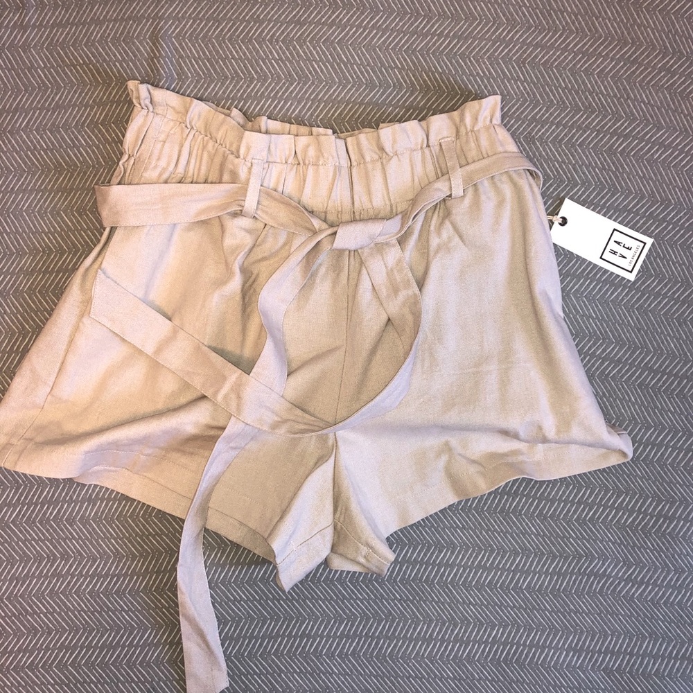 Khaki Paper Bag Belted Shorts